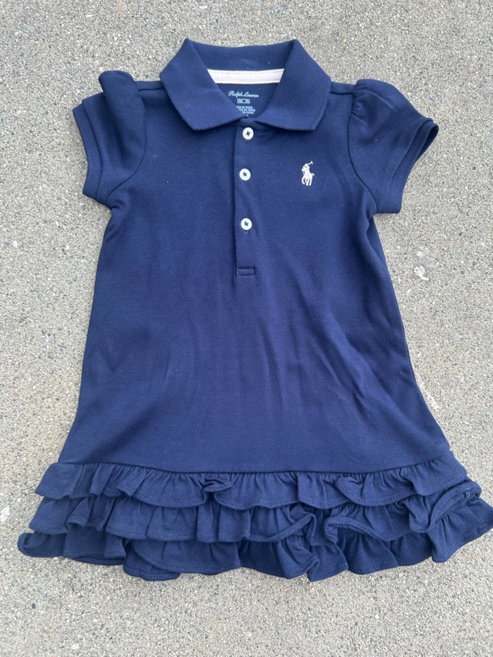 Ralph Lauren Navy Girls Polo Dress with Ruffle Hem